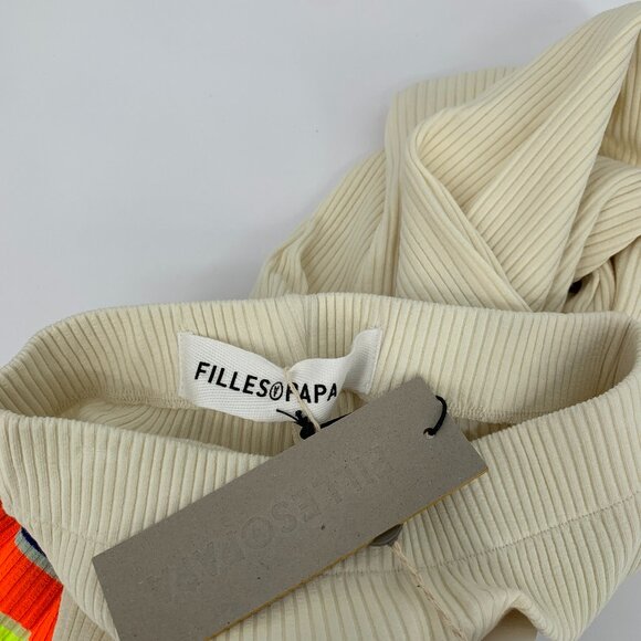 FillesAPapa flared ribbed stretch pants cream fringe orange blue yellow new 2 XS - Picture 7 of 8